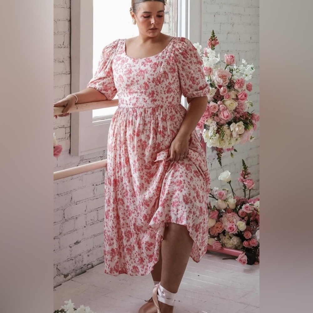 JessaKae Floral Midi Dress in Pink and Cream